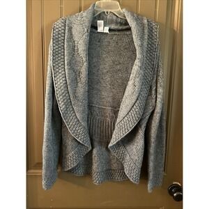 Coldwater Creek Open Knit  Waterfall Cardigan Sweater Wool Blend Gray L